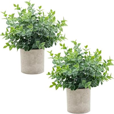 2 Pack Small Fake Plants Eucalyptus Potted Artificial Plants