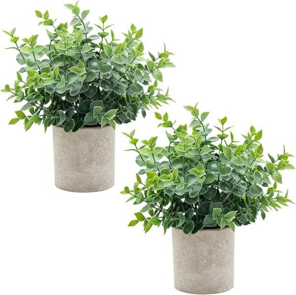 2 Pack Small Fake Plants Eucalyptus Potted Artificial Plants
