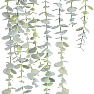 Hanging Plants for Shelf, Faux Ivy Eucalyptus Vine, Fake Greenery in White Bigger Pot