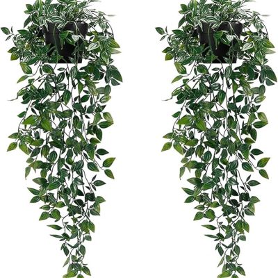 Artificial Hanging Plants, 2pcs artificial plants indoors in pots, Greenery Fake Plants Decor
