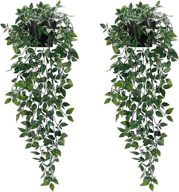 Artificial Hanging Plants, 2pcs artificial plants indoors in pots, Greenery Fake Plants Decor