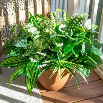 Artificial Greenery Plants Fake Plastic Leaves with Stems UV Resistant Large Bunches