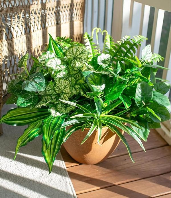Artificial Greenery Plants Fake Plastic Leaves with Stems UV Resistant Large Bunches